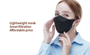 Model wearing black MAMISON KF94 mask, lightweight face mask with great filtration and affordable price, ergonomic design for daily comfort and protection