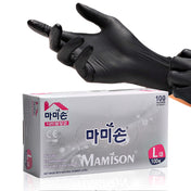 Black nitrile examination gloves by MAMISON, powder-free latex-free disposable gloves, 100 pack large size, durable and comfortable for medical or daily use.