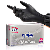 Black MAMISON nitrile examination gloves, medium size powder-free latex-free disposable gloves, 100 pack durable and comfortable for medical or daily use.