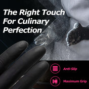 Black MAMISON nitrile gloves with anti-slip texture and maximum grip, professional powder-free latex-free disposable gloves for chefs and culinary perfection.