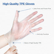 High quality MAMISON TPE disposable gloves, latex-free and powder-free with anti-slip function, clear design made of durable TPE for food handling and cleaning.