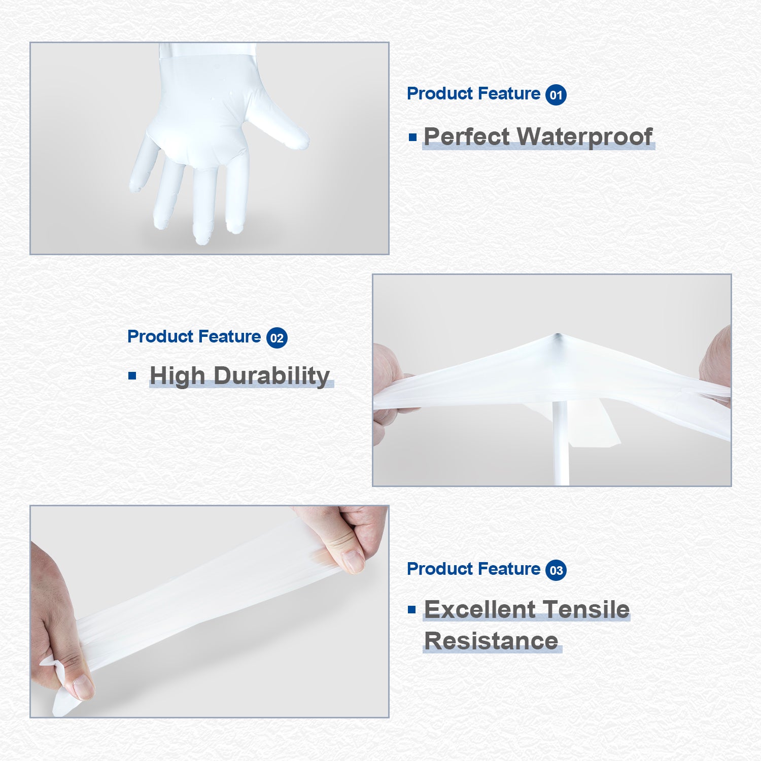 MAMISON TPE disposable gloves demonstrating perfect waterproof protection, high durability, and excellent tensile resistance for reliable food handling and cleaning use.