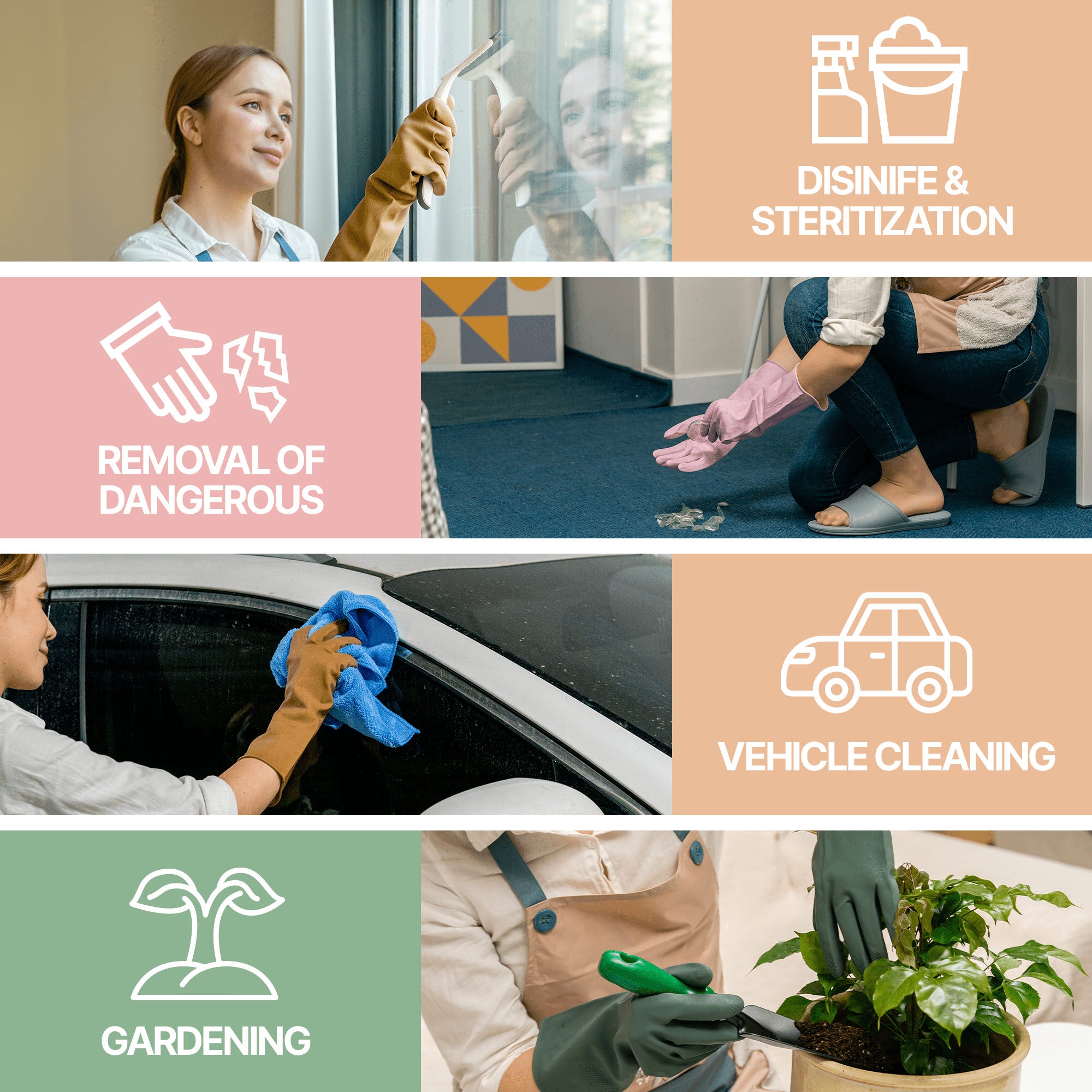 MAMISON colorful reusable rubber gloves used for window cleaning, disinfection, handling dangerous items, vehicle cleaning, and gardening household chores.